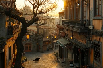 Fototapeta premium Cat walking down the street professional photography