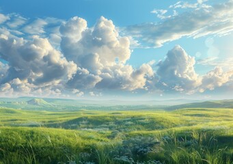 Obraz premium Landscape with green hills and blue sky