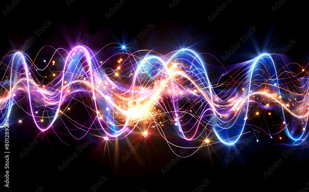 Poster a colorful wave of light with many different colors. the colors are bright and vibrant, creating a s