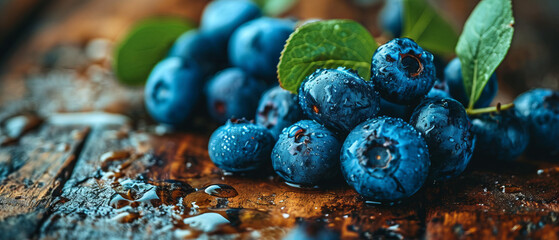 A bunch of blueberries with a leaf on top - Powered by Adobe