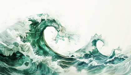 Cool jade wave illustration, serene and soothing cool jade wave on a white background.