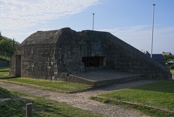Saint-Laurent-sur-Mer, France - Apr 24, 2024: German bunker WN 65 (Widerstandsnest 65) at the Easy...
