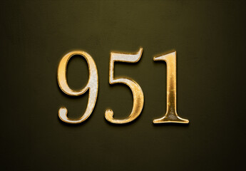 Old gold effect of 951 number with 3D glossy style Mockup.	