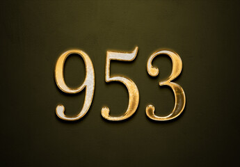 Old gold effect of 953 number with 3D glossy style Mockup.	