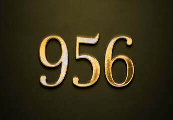 Old gold effect of 956 number with 3D glossy style Mockup.	