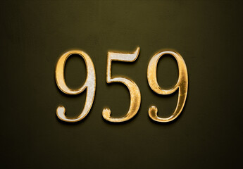 Old gold effect of 959 number with 3D glossy style Mockup.	