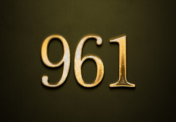 Old gold effect of 961 number with 3D glossy style Mockup.	