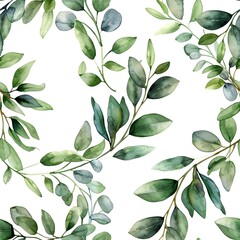 Olive branch and eucalyptus wreaths, serene boho watercolor, seamless pattern, peaceful greens, symbol of peace and healing.Seamless Pattern, Fabric Pattern, Tumbler Wrap, Mug Wrap.
