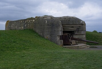 Longues-sur-Mer, France - Apr 26, 2024: German Longues-sur-Mer battery during Second World War. It...