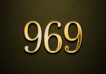 Old gold effect of 969 number with 3D glossy style Mockup.	