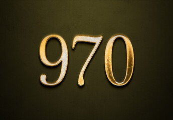 Old gold effect of 970 number with 3D glossy style Mockup.	