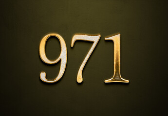 Old gold effect of 971 number with 3D glossy style Mockup.	