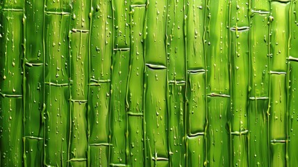 Serene beauty: Green bamboo wall adorned with a profusion of lush green leaves. Nature's...