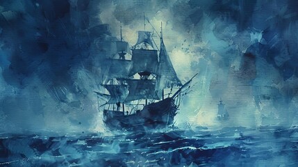 ghost ship in the ocean a solitary ghost ship sails through the vast expanse of the ocean, surround