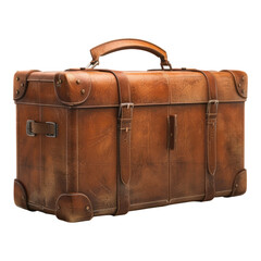 Classic luggage vintage leather suitcase isolated on transparent background