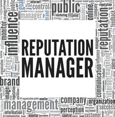 Reputation Manager word cloud conceptual design isolated on white background.