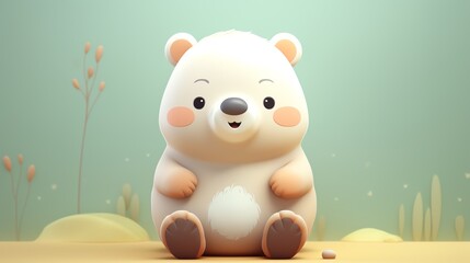 Bear, in the 3D illustration style, cute, kawaii character design with on a simple background, a high resolution detailed texture with adorable details
