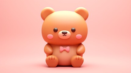 Fototapeta premium Bear, in the 3D illustration style, cute, kawaii character design with on a simple background, a high resolution detailed texture with adorable details
