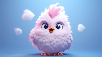 Chicken, in the 3D illustration style, cute, kawaii character design with on a simple background, a high resolution detailed texture with adorable details