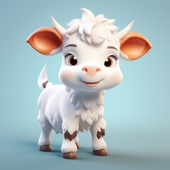 Cow, in the 3D illustration style, cute, kawaii character design with on a simple background, a high resolution detailed texture with adorable details