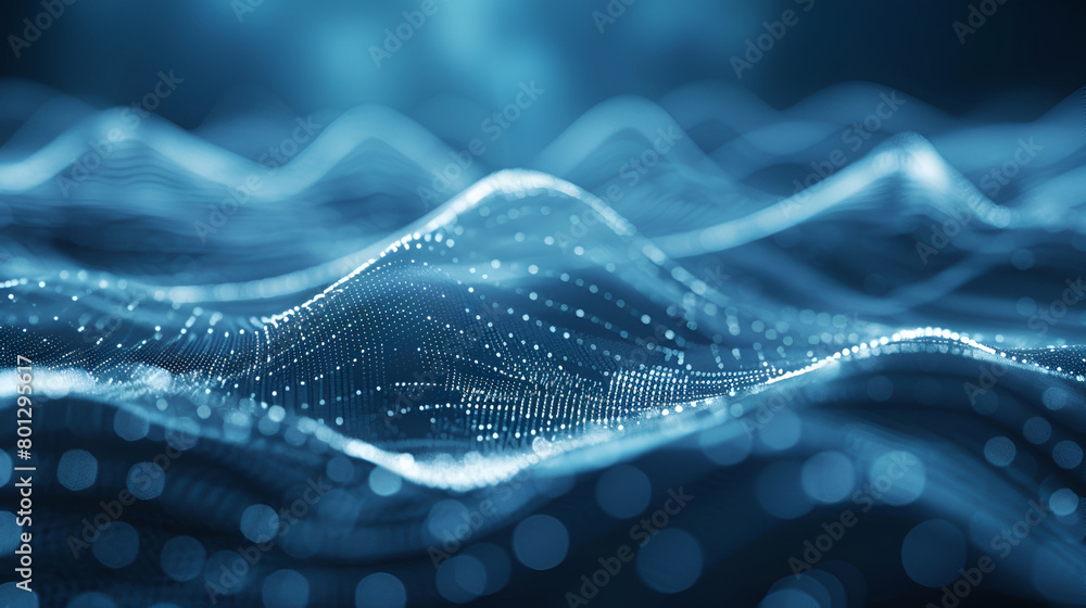 Poster Music color wave of particles and lines. Big data visualization. Abstract blue background with a dynamic wave,Abstract technology stream background, Digital dynamic wave of dots. Network connection 
