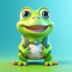 Fototapeta premium Frog, in the 3D illustration style, cute, kawaii character design with on a simple background, a high resolution detailed texture with adorable details