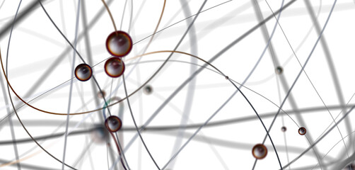 Gene lines and nodes, biological gene structure, 3d rendering.