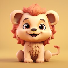 Lion, in the 3D illustration style, cute, kawaii character design with on a simple background, a high resolution detailed texture with adorable details
