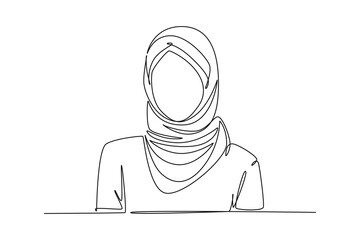 Continuous one line drawing stylish and trendy hijab woman concept. Doodle vector illustration.
