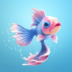 Fototapeta premium Siamese fighting fish, in the 3D illustration style, cute, kawaii character design with on a simple background, a high resolution detailed texture with adorable details