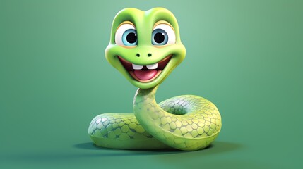 Fototapeta premium Snake, in the 3D illustration style, cute, kawaii character design with on a simple background, a high resolution detailed texture with adorable details