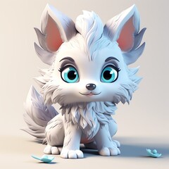 Wolf, in the 3D illustration style, cute, kawaii character design with on a simple background, a high resolution detailed texture with adorable details