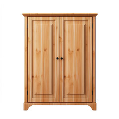 3D rendering of a wooden wardrobe with two doors and black handles