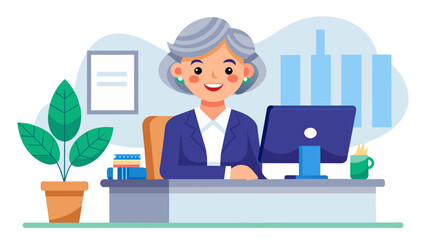 Happy mature middle aged professional business woman bank worker or hr manager, modern flat design, simple vector illustration, isolated, white background