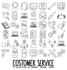 Customer Service Related Doodle vector icon set. Drawing sketch illustration hand drawn line eps10