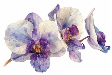 A Delicate Orchid: A single, white orchid with a vibrant purple center, its intricate details captured in a realistic watercolor style against a crisp white background