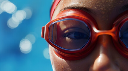 Mulher usando um óculos de natação  - obrazy, fototapety, plakaty