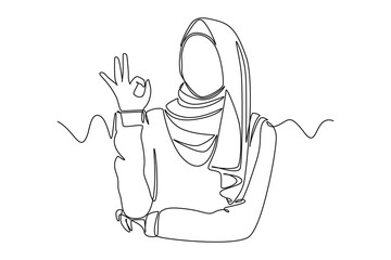 Continuous one line drawing stylish and trendy hijab woman concept. Doodle vector illustration.