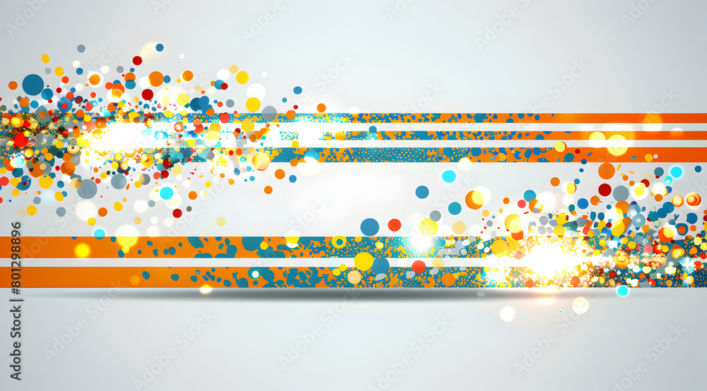 Poster a colorful background with a lot of dots and lines. the background is orange and blue. generative ai