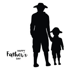 Happy father's day with dad and children silhouettes on white background