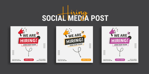 We are hiring job vacancy social media post or square web banner template vector design	