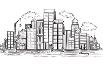Obraz premium Beautiful hand draw city skyline sketch design