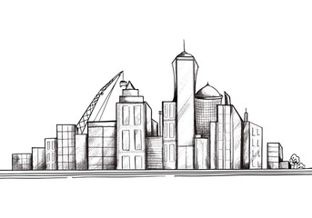 Beautiful hand draw city skyline sketch design