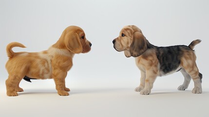 Craft a digital composition showcasing the backside profiles of diverse adorable puppies - a sleek Labrador