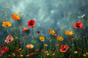 flowers on grey background