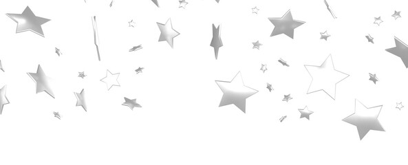 Fototapeta premium Silver stars confetti rain festive holiday background. background silver paper foil stars