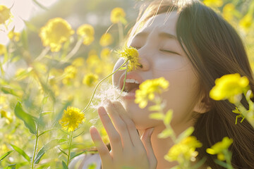 girl with pollen allergy - obrazy, fototapety, plakaty