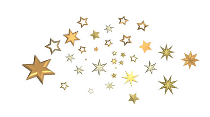 Gilded Wonders Unleashed: 3D Gold Stars Rain Illustration Mesmerizes Viewers