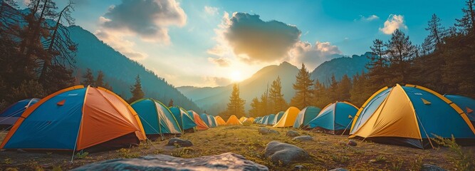 Vibrant Mountainside Camping Tents