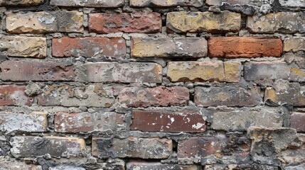 Obraz premium Worn and rugged: A brick wall with scattered holes, revealing the raw beauty of its aged facade.